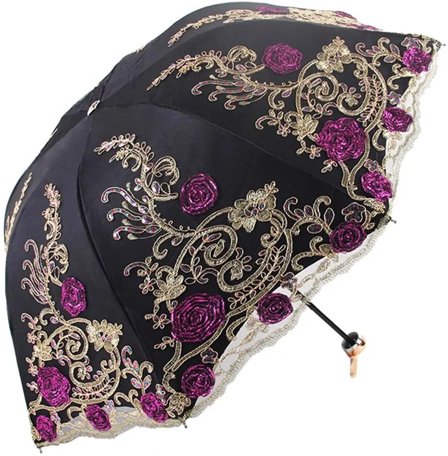 LOTUS Lace 3D Flower Embroidery UV 50 Sun Parasol Wedding Fabric Umbrella Honey Designer Vintage with Black Coating Iron Europe