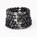 Simple Cheap Charm Bracelet Black Onyx Snowflake Stone Beads Lucky Beaded 12 Zodiac Bracelet Women Men Natural Stone Round