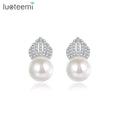 LUOTEEMI Female Cz Diamond Earrings Small Stone Pearl Earring Lovely Women Diamond Crown Earrings