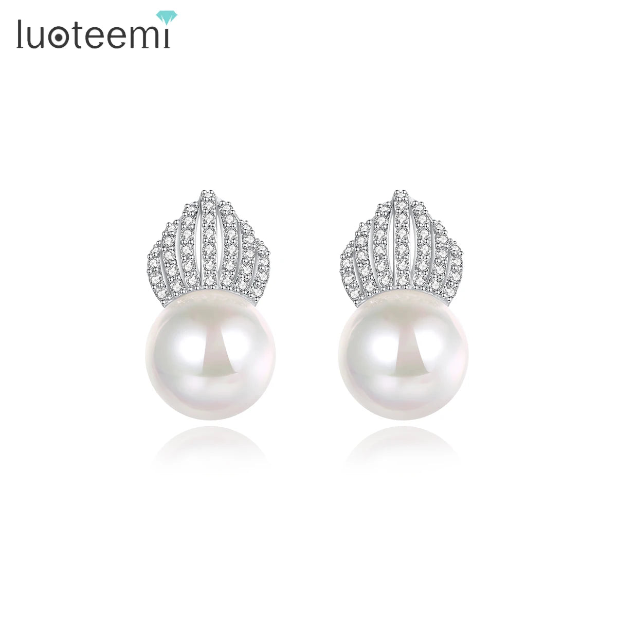 LUOTEEMI Female Cz Diamond Earrings Small Stone Pearl Earring Lovely Women Diamond Crown Earrings