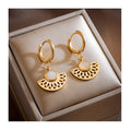 2023 Fashion Tarnish Free 316l Stainless Steel Hollow Fan Shaped Natural Stone Drop Earrings for Women