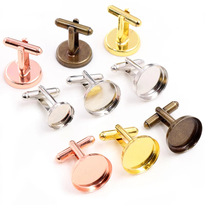 10pcs/lot 16mm Multi-colors Copper Metal Cufflink Blank Base Settings Cabochon Cameo Bezel Trays DIY Jewelry Supplies
