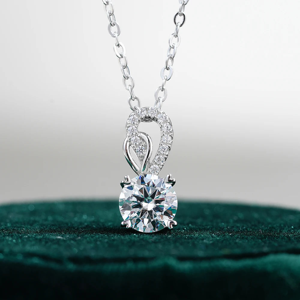 Fine Jewelry VVS Moissanite Brilliant Cut Platinum Color Rhodium Plated S925 Sterling Silver Solitaire Pendant Necklace