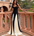 Elegant Women's Gothic Maxi Dresses Sexy Fashion Contrast Colors Halter Neckline Breathable Woven