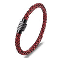 Punk Jewelry Stainless Steel Metal Leather Woven Rope Bracelet Couple Handmade Braided Genuine Leather Bracelets