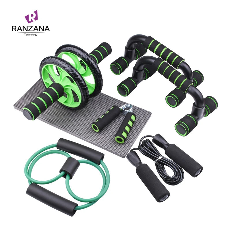 Muscles AB Wheel Roller Set Push up Bar Hand Grip Skipping Rope 8 Shape Resistance Band Abdominal Wheel and Mat