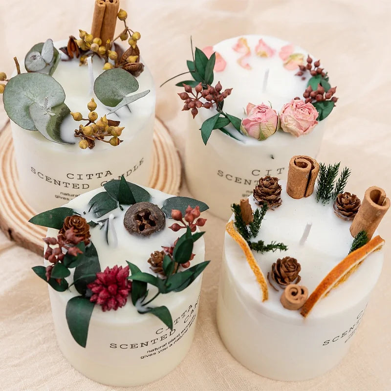Dried Flower Scented Candles in Glass Jar Soy Wax Candles With Essential Oils Private Label