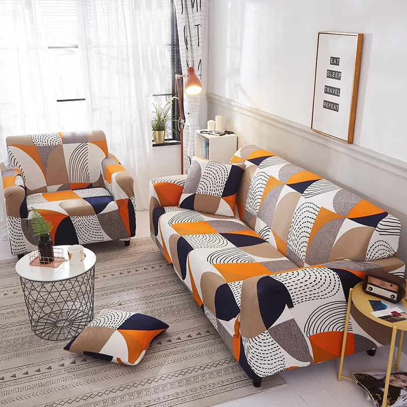 Wholesale Elastic Stretch Three-seat Sofa Cover Geometric Pattern Spandex Fabric Classic Style Customized Color