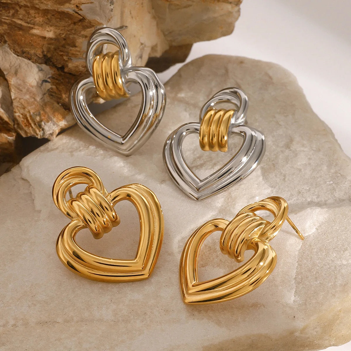 Best Selling Personalized Design Dual Color Stainless Steel Earrings Trendy Color Blocking Women's Geometric Earrings