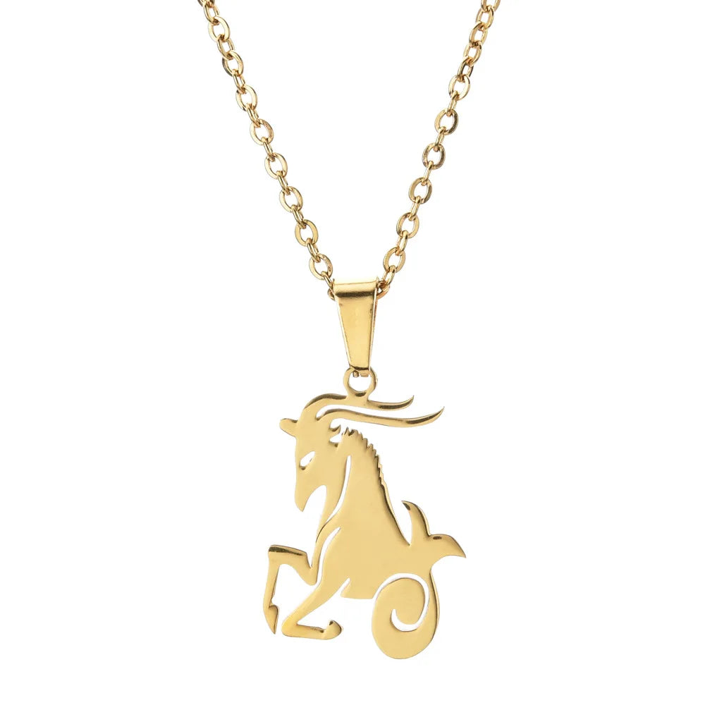 SC Popular Trendy Birthday Necklace Gift Fashion Stainless Steel Necklace Silver Gold 12 Zodiac Pendant Necklace for Women