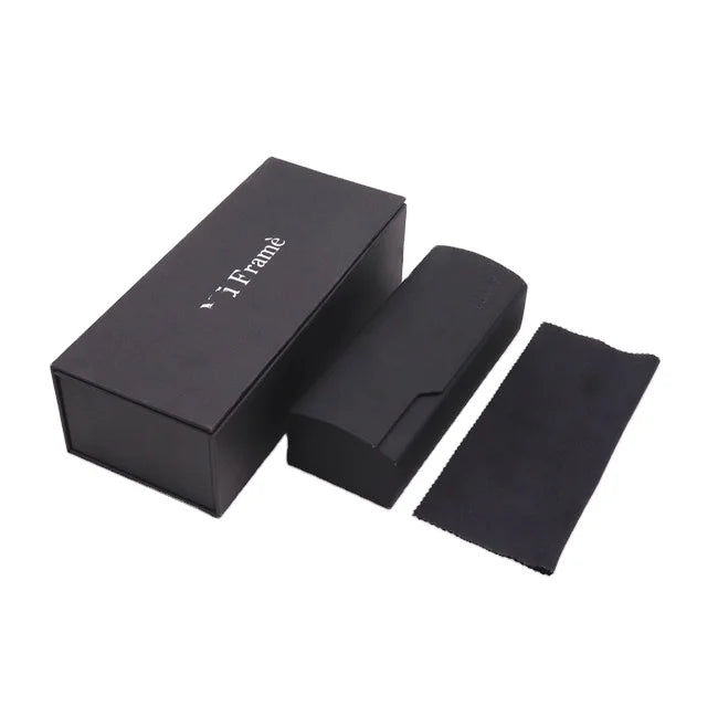 Custom Logo Sunglasses Box Rectangular PU Eyeglasses Case with Cleaning Cloth & Glasses Bag Personalised Packaging