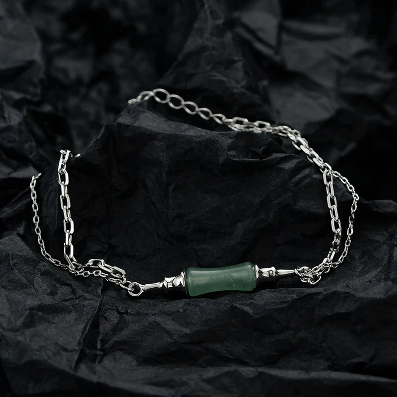 ICEBELA Jewelry New Chinese Green Jade Bracelet S925 Sterling Silver Chinese Style Bamboo Charm Bracelet for Girls Women