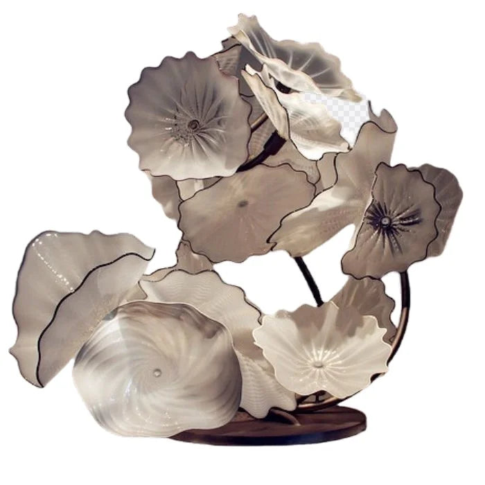Custom Made Modern European Tall Murano Glass Sculpture Hand Blown White Flower Vase Home Living Room Garden Decorative Plate