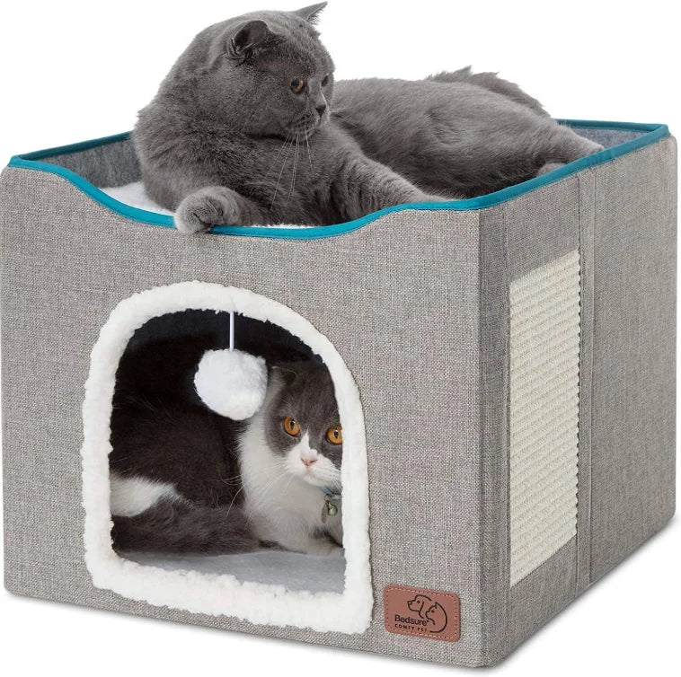 Luxury Rectangle-shaped Detachable and Washable Double-Layer Dog Kennel for All Seasons Foldable Solid Pattern Cat Bed