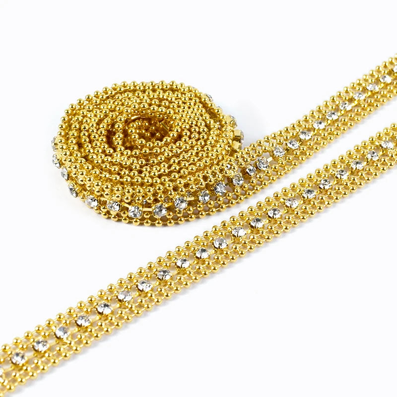 Deepeel PH030 8mm Garment Accessories Gold Rhinestone Chain Shoes Chain Clothing Lace