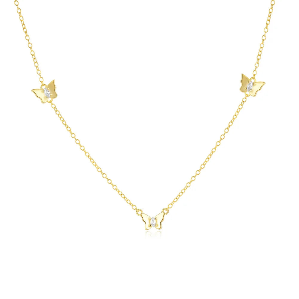 Fashion Jewelry 925 Silver Zircon Butterfly Pendant Choker Polished Necklace for Women