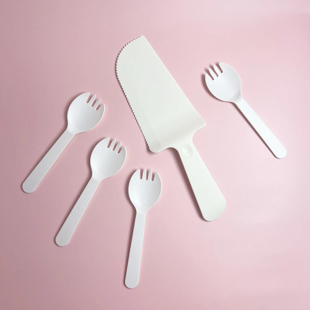 CPLA Biodegradable Eco-friendly Party Cutlery White Kitchen Utensils Knife and Fork Sets High Temperature Resistance