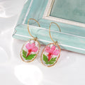 Gold Epoxy Resin Flower Drop Earrings Resin Dried Pressed Flowers Earrings With Broken Shells