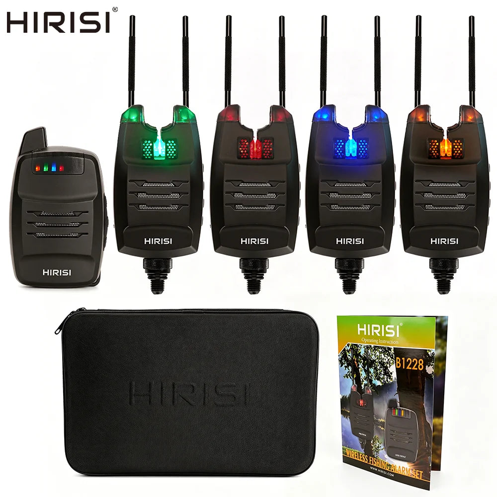 New Hirisi Carp Fishing Alarm Set with LED Wireless Metal & Plastic Bite Alarm Indicator Electronic Snag Ear Bar B1228 MegaBDM