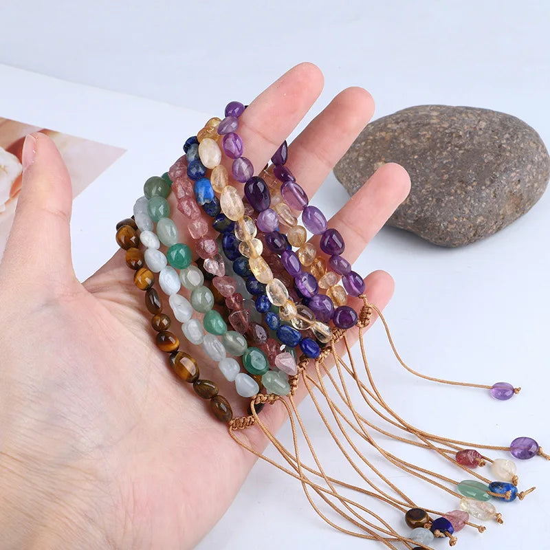 Irregular Stone Chakra Bracelet for Women Jewelry Yoga Meditation Gemstone Beaded Adjustable Anxiety Healing Crystal Bracelet