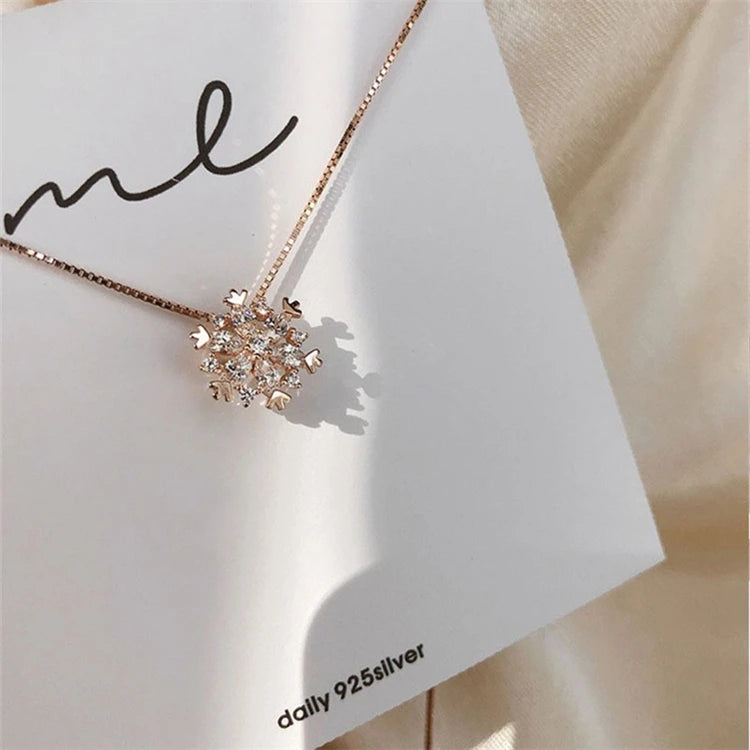 Women Fashion Jewelry Sterling Silver Snowflake Pendant Box Chain Necklace