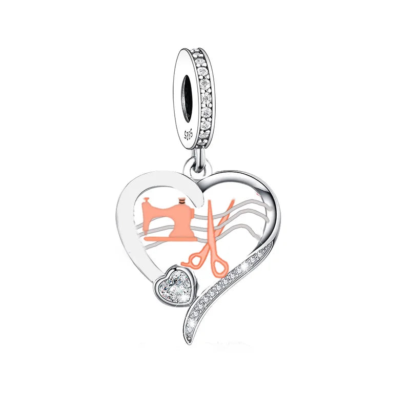 Fit Original Brand Charm Bracelet 925 Silver Sewing Machine Scissors String Bead for Women Jewelry Making 2023