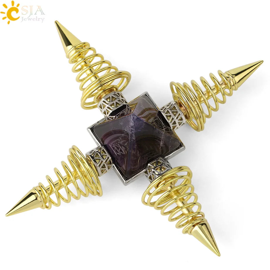 CSJA Natural Stone Pyramid 4 Points Cone Pendulums Energy Healing Spiritual Meditation Women Men Jewelry G316