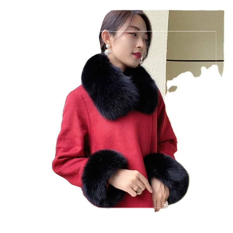 MWFur Women Luxury Fox Fur Collar and Cuffs One Set Winter Fashion Factory Wholesale Real Fox Fur Cuffs and Collar