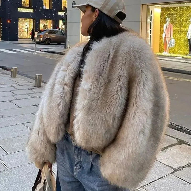 Winter New Hot Girl Cropped Fur Jacket Women Long-sleeve Keep Warm Windproof Cheetah Plus Size Faux Fur Coat