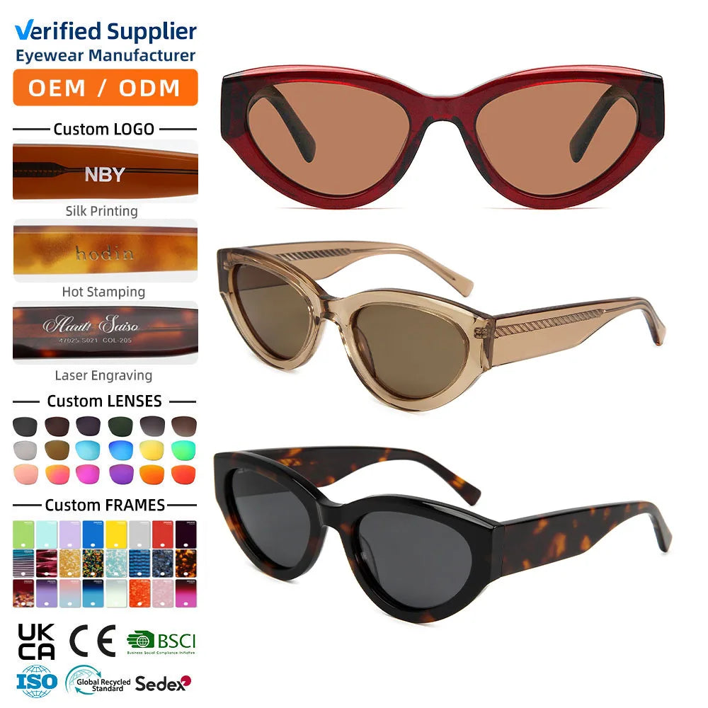 22SA099 Custom Retro Cat Eye Sunglasses Wholesale TAC Polarized Acetate Frames for Women