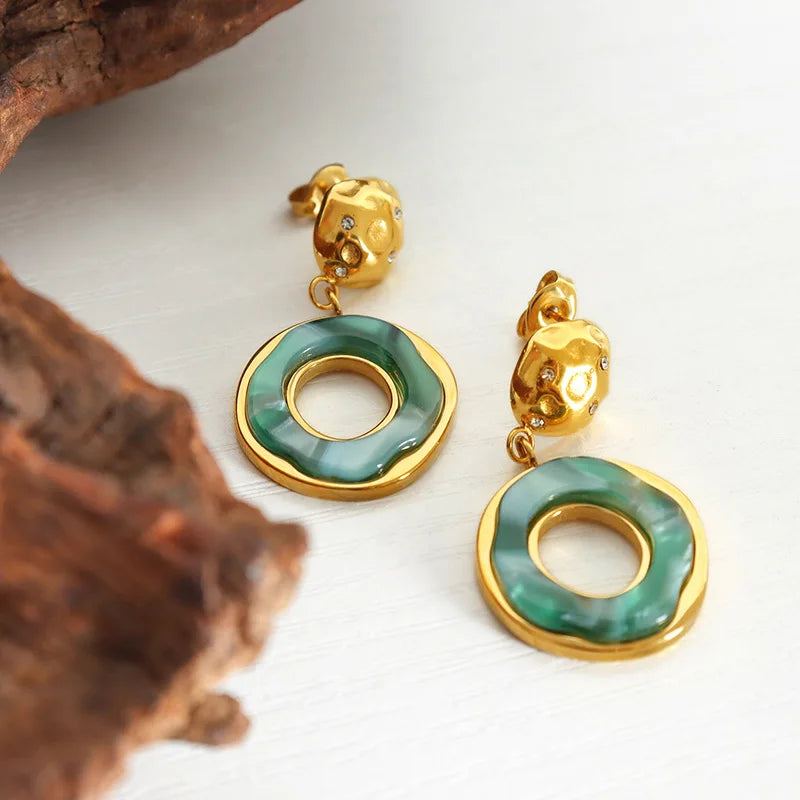 French high-end retro non-fading personalized jewelry geometric earrings titanium steel electroplated 18K gold earrings