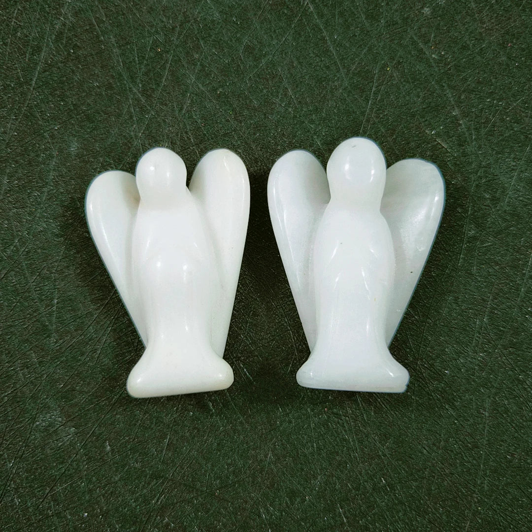 Huiying New 2 Inch Natural Crystal White Jade Gemstone Animal Carving Crystal Angel Charms Crafts