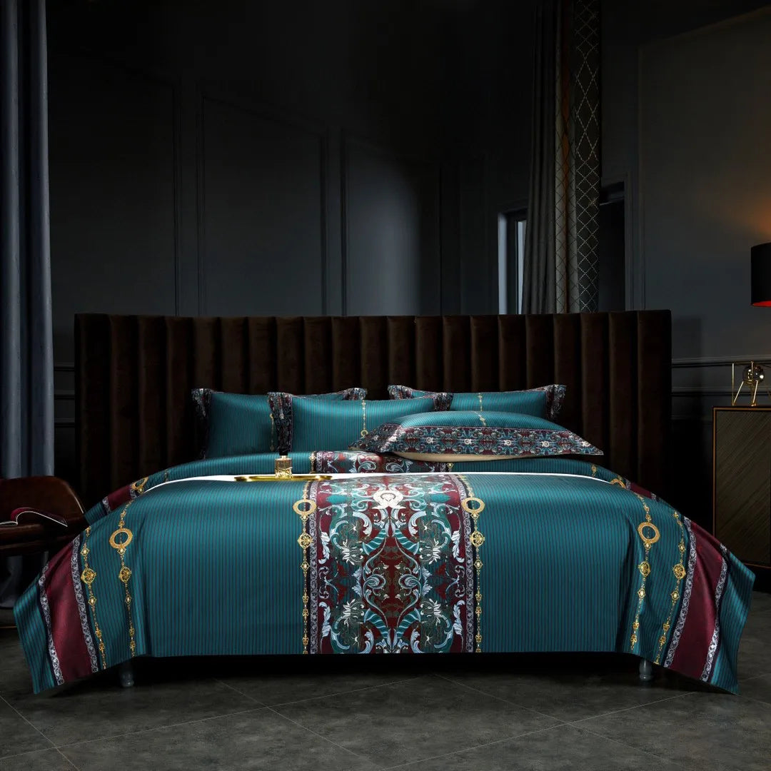 High Grade Egyptian Cotton Printed Bed Sheet European Style  Palace Green Duvet Cover 4-piece Home Textile Bedding Sets Supplier