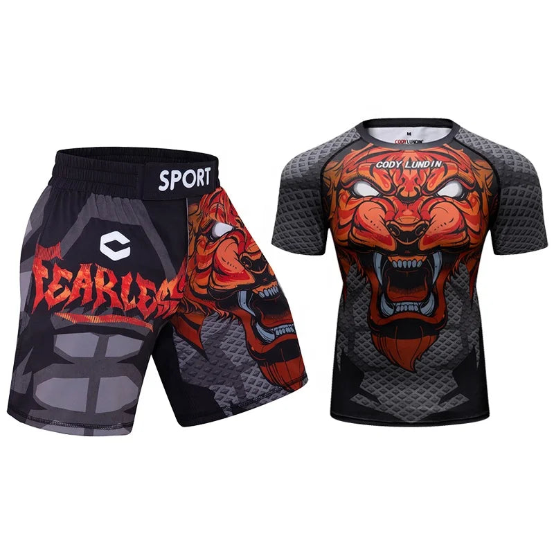 Cody Lundin Men's 3D Printed MMA Sets Tracksuit Gym Sportswear Compression T-Shirt BJJ Shorts Sublimation Kickboxing Clothes Set