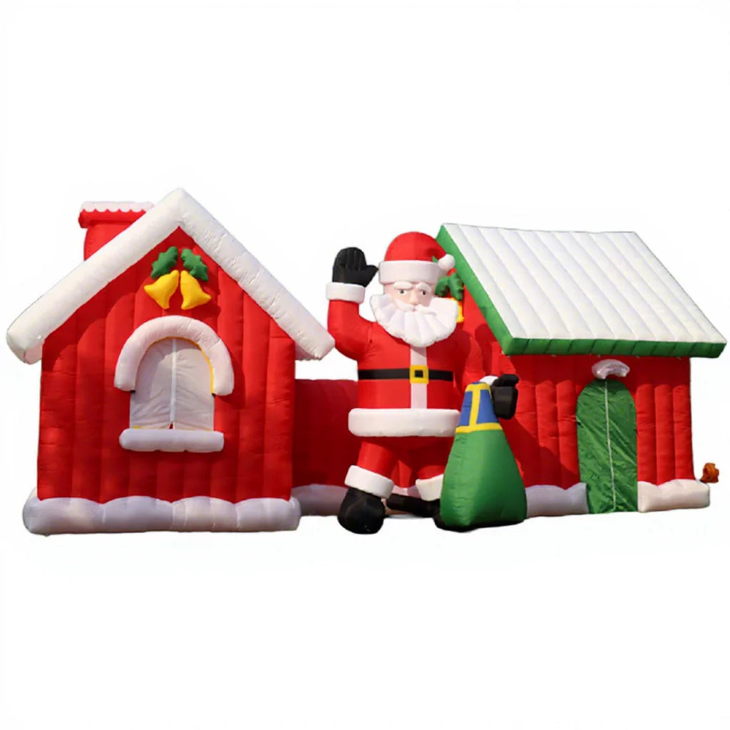 Custom 9m Long Outdoor Advertising Inflatable Christmas Party House with LED Light Blow-up Xmas House for Festive Decors
