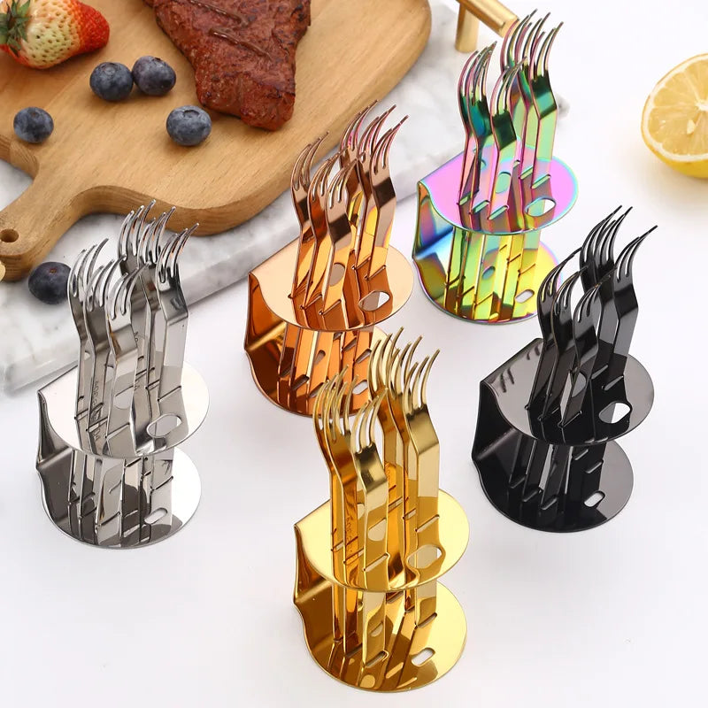 Henwafx 6pc Stainless Steel 304 Dessert Fork Set Cute Wedding Cutlery with Handol Serami for Parties