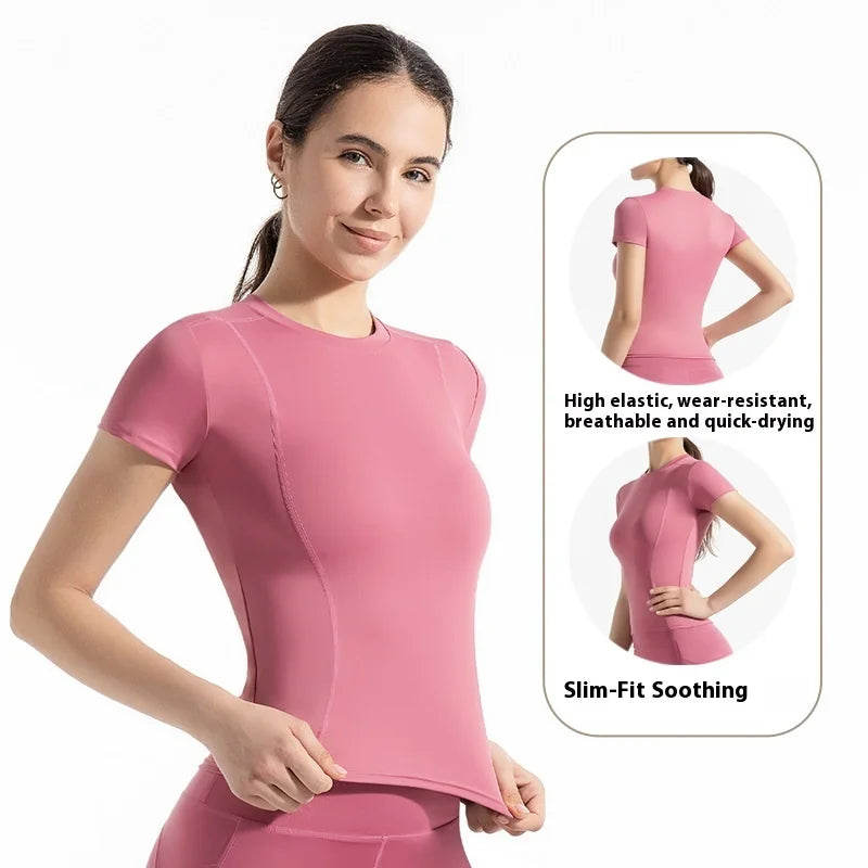 Women's Lightweight Breathable Yoga Running Top Slim-Fit Quick-Drying Short-Sleeved T-Shirt Front Thin Sports Printed
