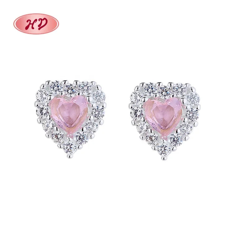 Hengdian Fashion Earring Jewelry Sterling 925 Silver Screw Stud Earrings Heart Shaped for Women