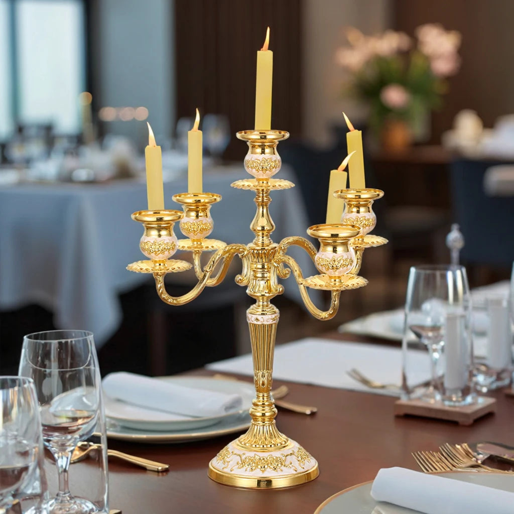 Gold Vintage Luxury Metal Flower Shaped Candle Holders Creative European Elegant 3-5 Arms for Home Decoration Christmas Wedding