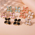 New Arrivals Stainless Steel Jewelry Manufacturer Exquisite Flower Drop Glazed Four Petal Flower Stainless Steel Earrings