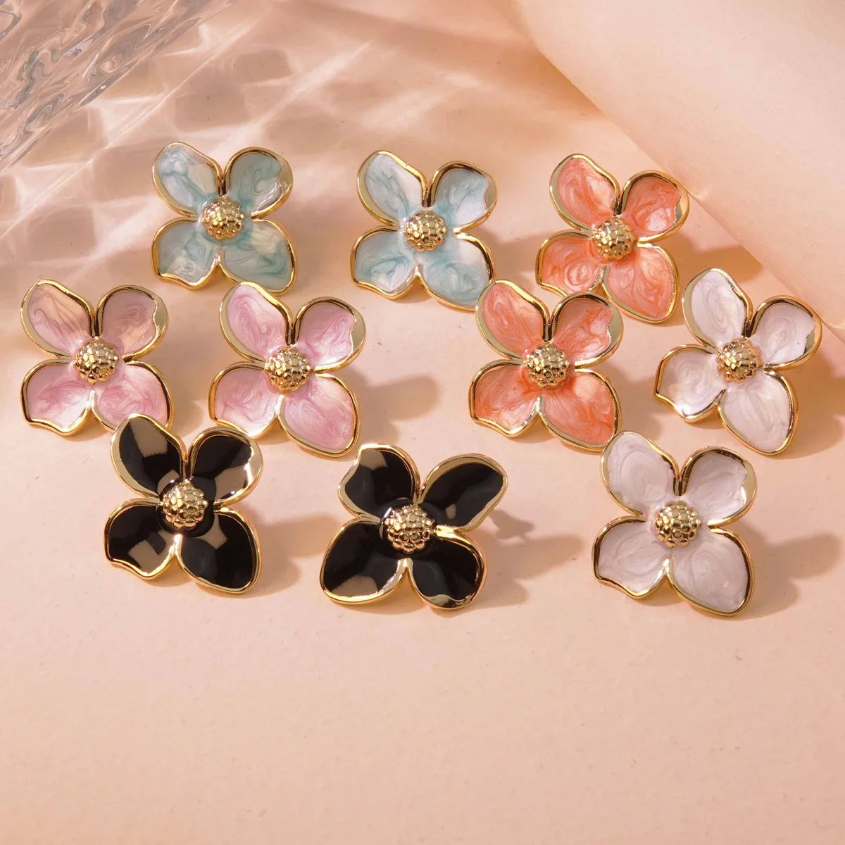 New Arrivals Stainless Steel Jewelry Manufacturer Exquisite Flower Drop Glazed Four Petal Flower Stainless Steel Earrings