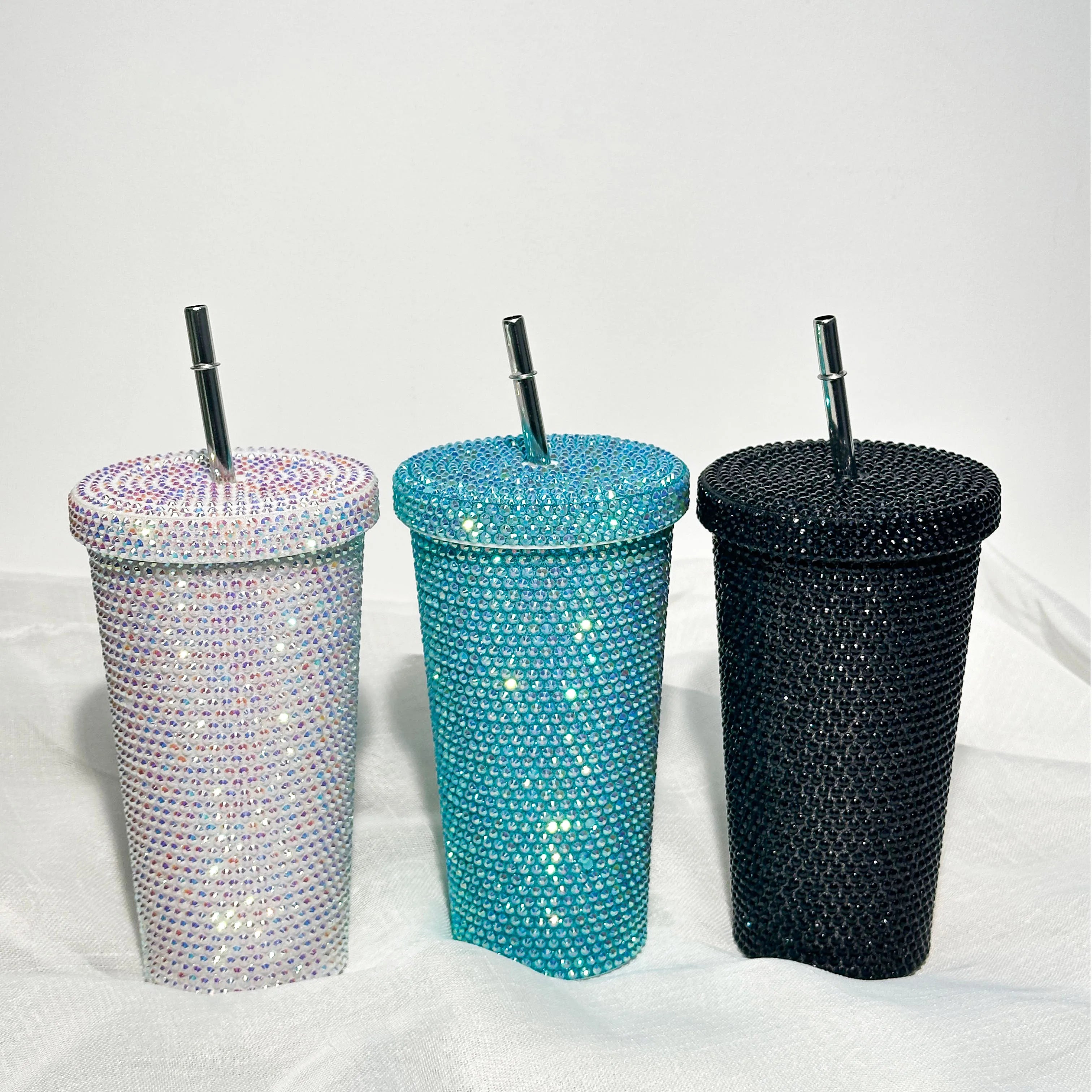 2025 Hot Selling Double Wall Stainless Steel Glitter Bling Rhinestone Tumbler Diamond Tumbler With Straw