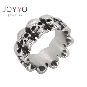 Mystic Punk Style Vintage Hip Hop Jewelry Making 316L Stainless Steel Skull Head Finger Ring for Occult Lovers