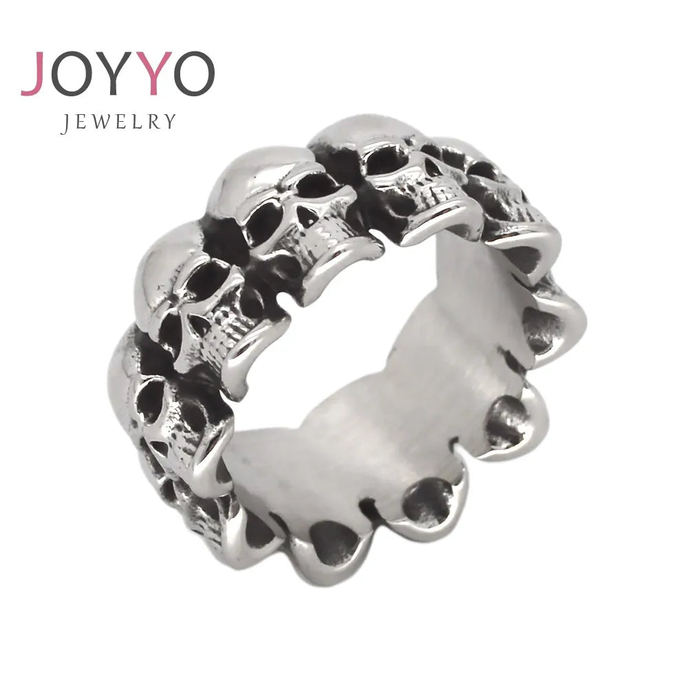 Mystic Punk Style Vintage Hip Hop Jewelry Making 316L Stainless Steel Skull Head Finger Ring for Occult Lovers