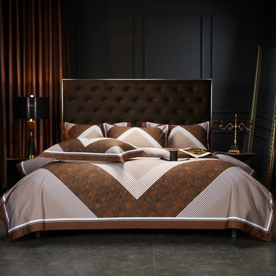 Luxury Brown king Size Comforter Cover Satin 100% Cotton Printing Grey Duvet Cover Home Textile Bedding Set Wholesaler