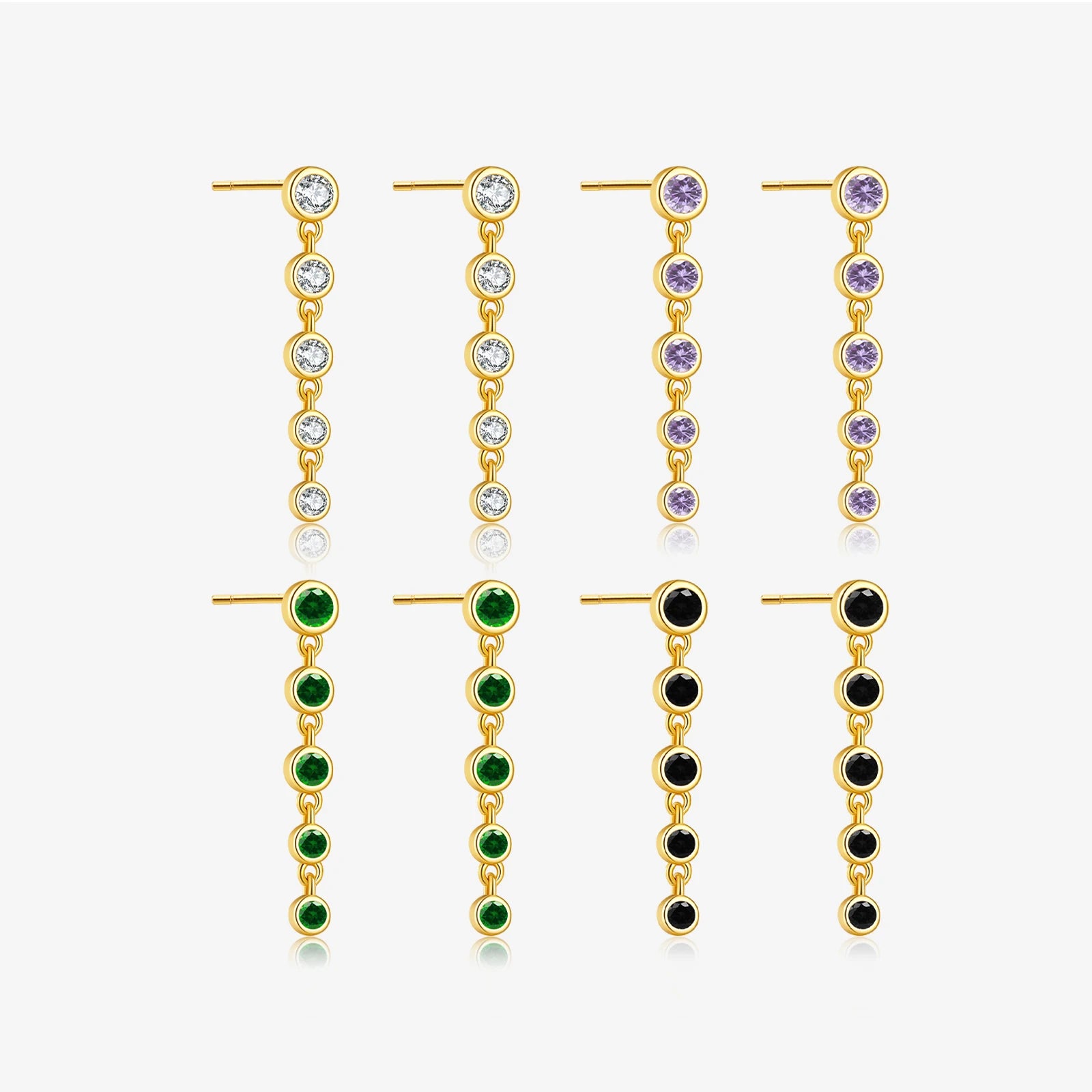 FUAMAY Gold Plated Silver 925 Brilliant Cut Zircon Claw Setting Trendy Wedding Gift White Purple Green Black Drop Earrings for