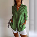 Premium Casual Loose Fit Long Sleeve Shirt for Daily Wear Womens Solid Button Down Top