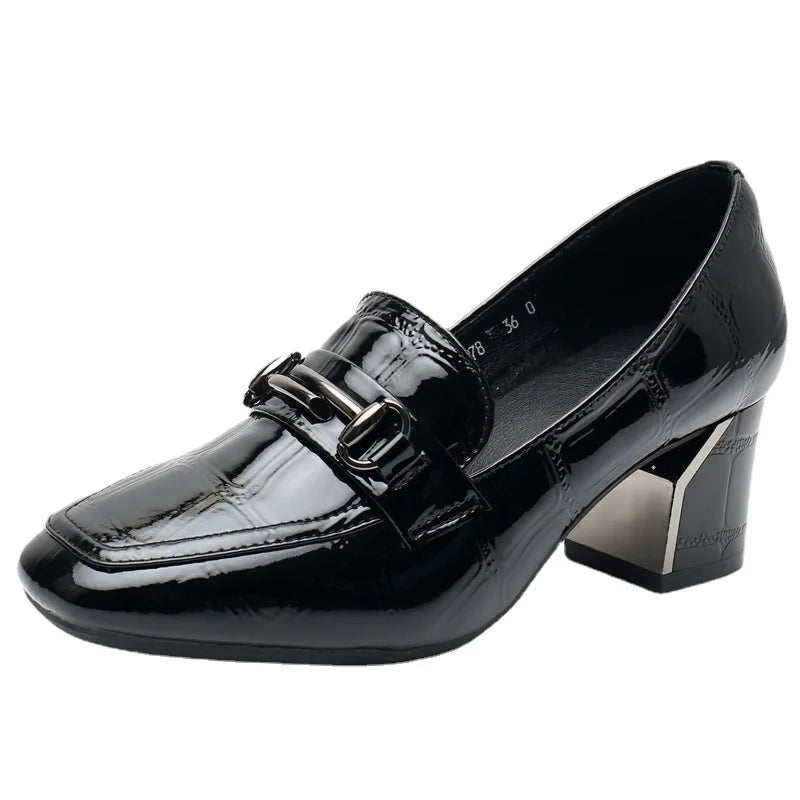 Hot Sale Fashion Women's Loafers Shoes Genuine Leather High Heel Silp on Shoes Ladies Loafers Female Casual Business Footwears