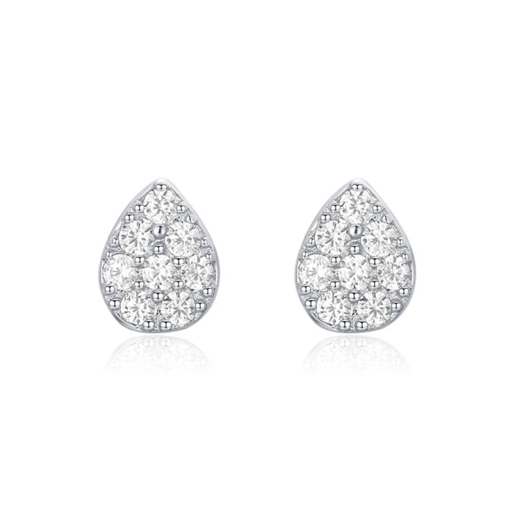 Exquisite Women Mini Jewelry 925 Sterling Silver Full Diamond Water Drop Shaped Sparkling Stud Earrings