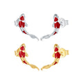 New 925 Sterling Silver Koi Fish Red Carp Stud Earrings for Women Platinum Plated Inlaid with Shining Zircon Fashion Jewelry